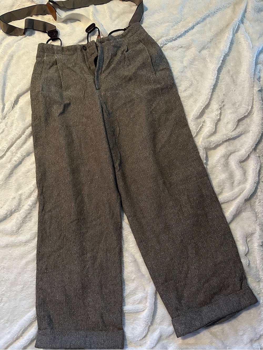 Express Gray Wool-Blend Trousers with Suspenders